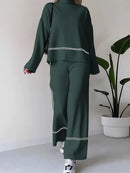 Conjunto de Tricô com Suéter Mullet Gola Alta e Calça Confortável