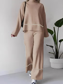 Conjunto de Tricô com Suéter Mullet Gola Alta e Calça Confortável